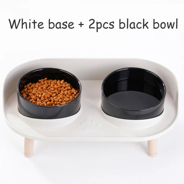 Cat Double Bowl Safety Wood Stand Silicone Mat