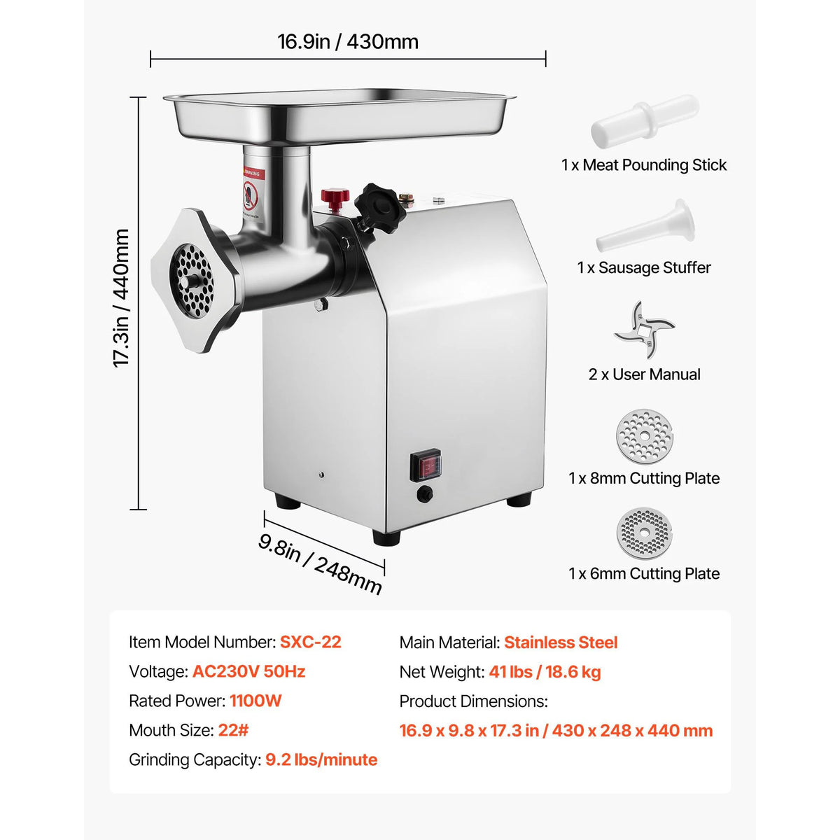 Succebuy Meat Grinder Lbs-9 2lbs/Min Capacity Electric Meat