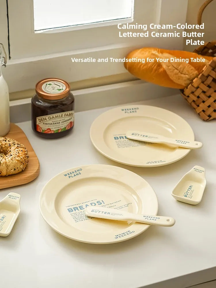 French Style Ceramic Breakfast Plate Butter Knife Dip