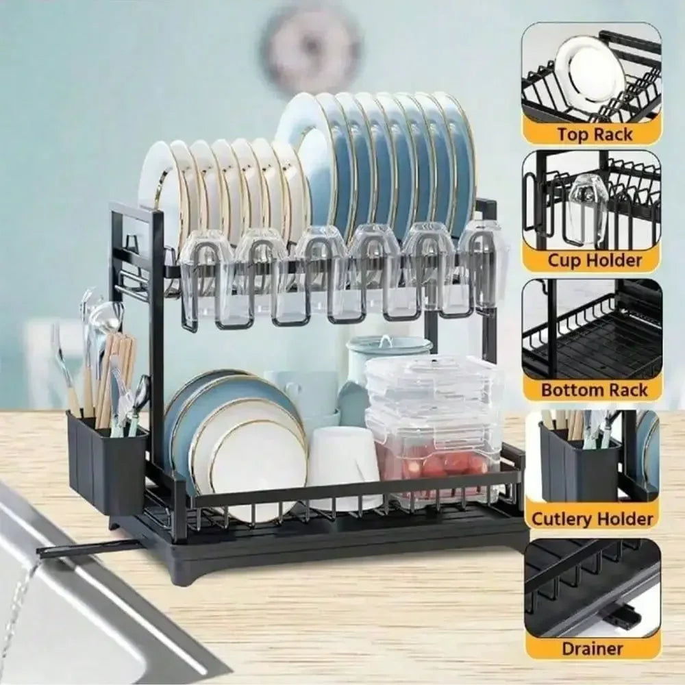 2-Tier Stainless Steel Dish Drying Rack Drainboard Rustproof