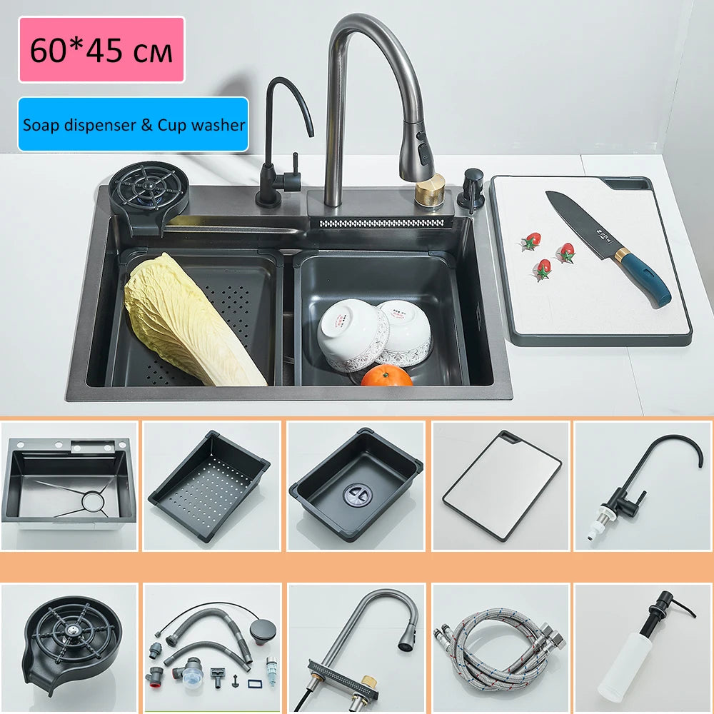 304 Stainless Steel Waterfall Sink Large Slot Integrated