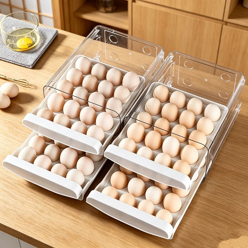 Double Layer Pull-Out Drawer Egg Holder Refrigerator Egg