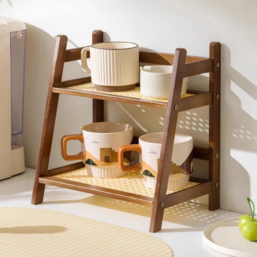 Countertop Organizer Layer Coffee Cup Holder Multipurpose Bamboo