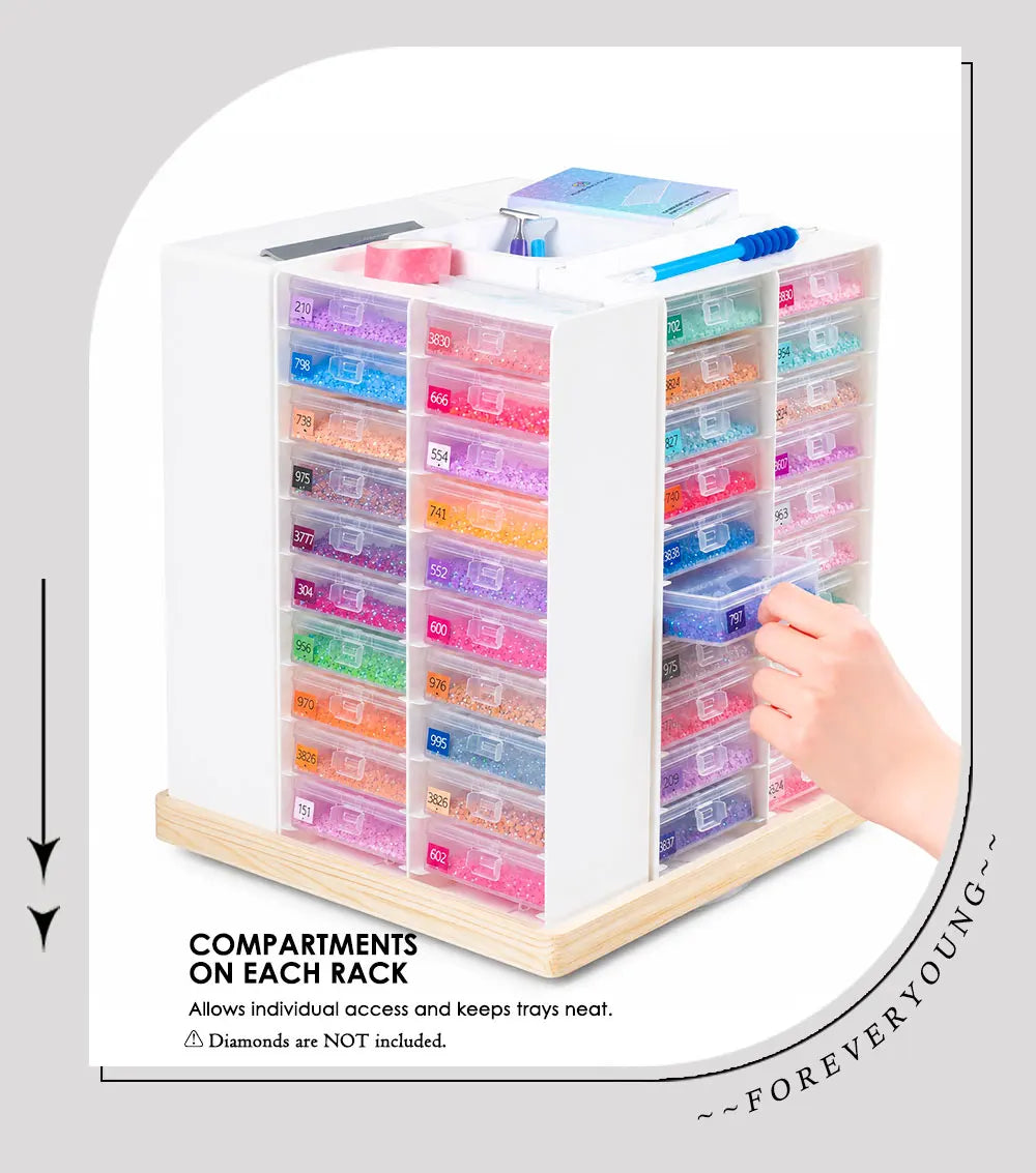 Foreveryoung Rotatable Diamond Storage Rack 80 Trays Wood