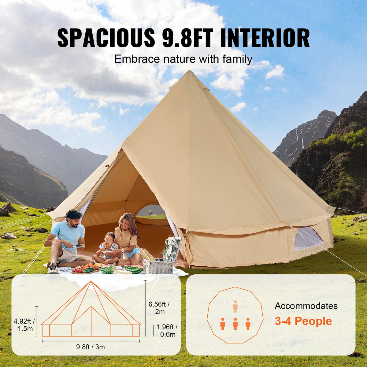 Succebuy Canvas Bell Tent Seasons 3m/6m Yurt Tent