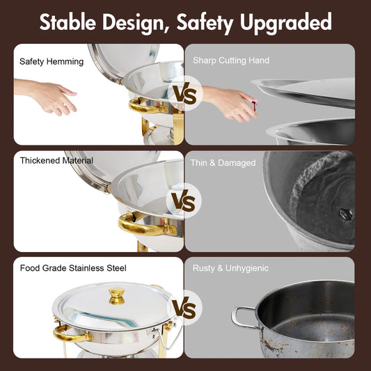 5qt Chafing Dish Buffet Stainless Steel Round Half-Gold