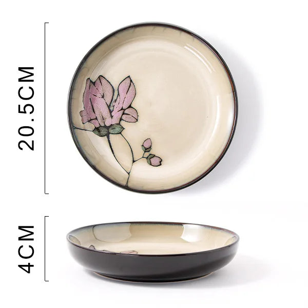 Ceramic Hand-Painted Flowers Creative Dish Plate Japanese