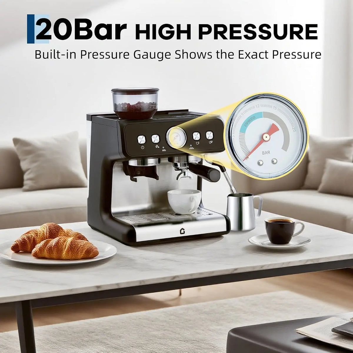 Espresso Machine Grinder 20 Bar Stainless Steel Pressure