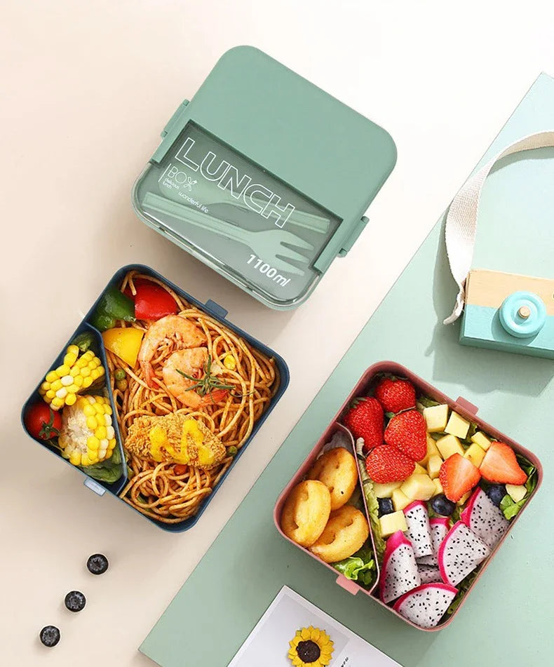Justinlau 1100/1800ml Layer Compartment Lunch Box Kids Fork
