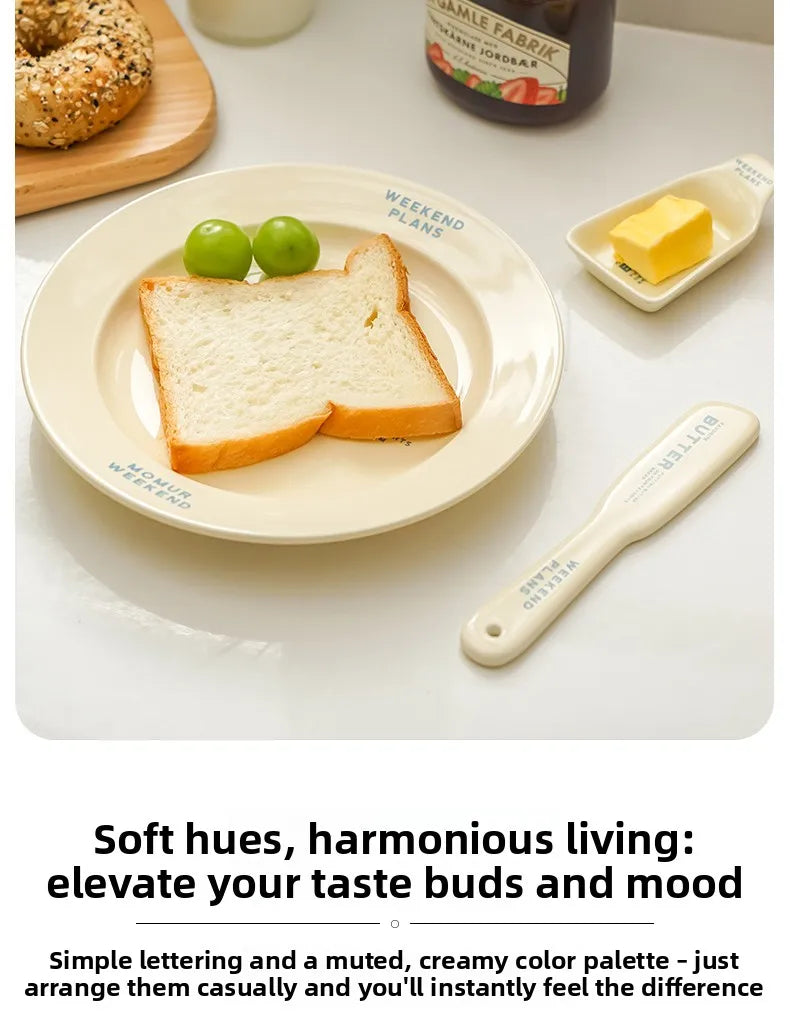 French Style Ceramic Breakfast Plate Butter Knife Dip