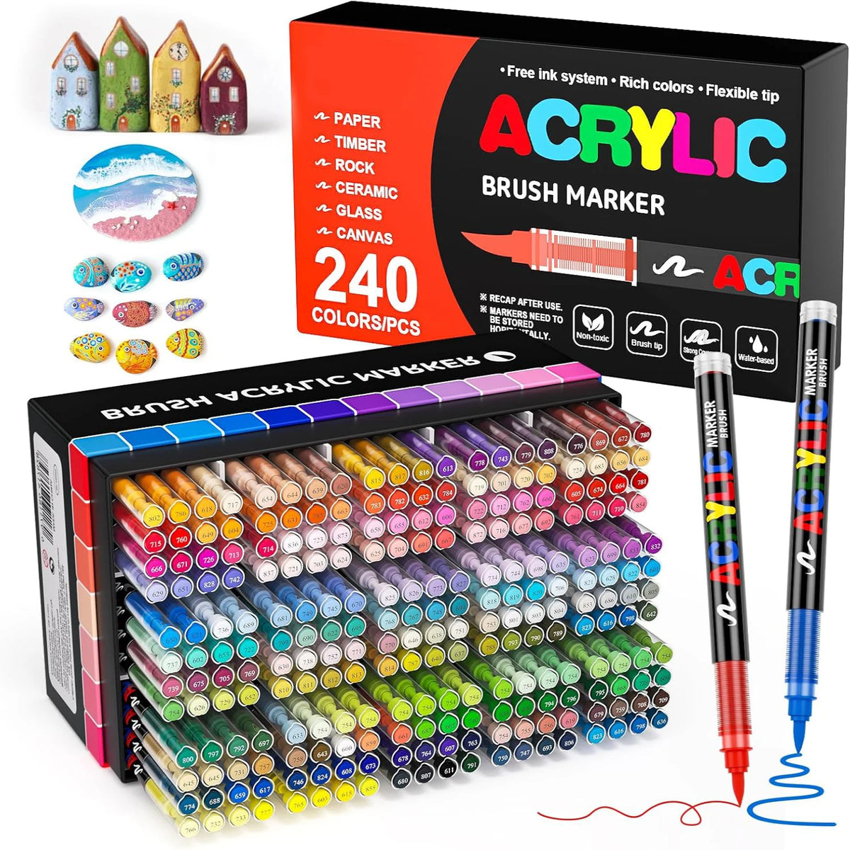 12-366 Colors Acrylic Marker Permanent Markers Brush Tip