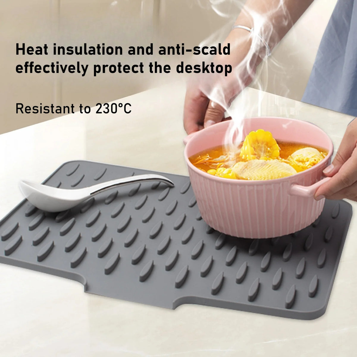 Heat Resistant Silicone Dish Drying Mat Raised Water