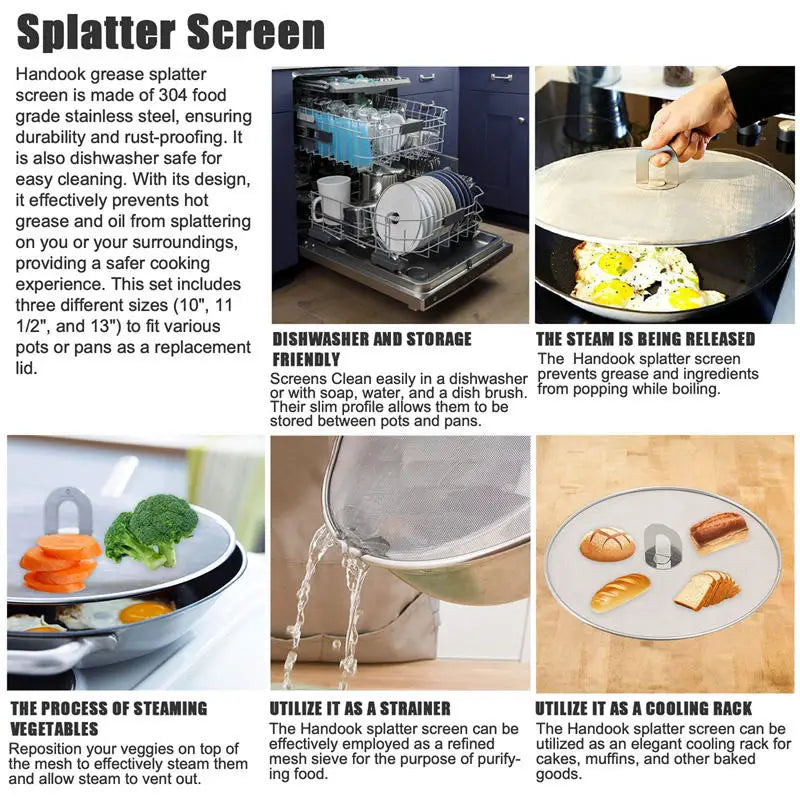 Stainless Steel Splatter Screen Mesh Pot Lid Cover