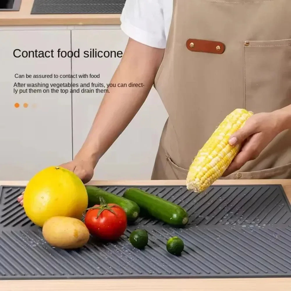 Dish Draining Mat Rectangle Silicone Drainer Mat Counter