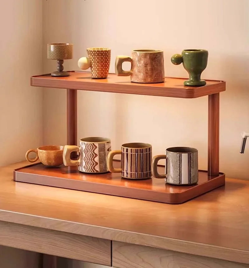 2-Tier Wooden Countertop Storage Shelf Multilayer Desktop