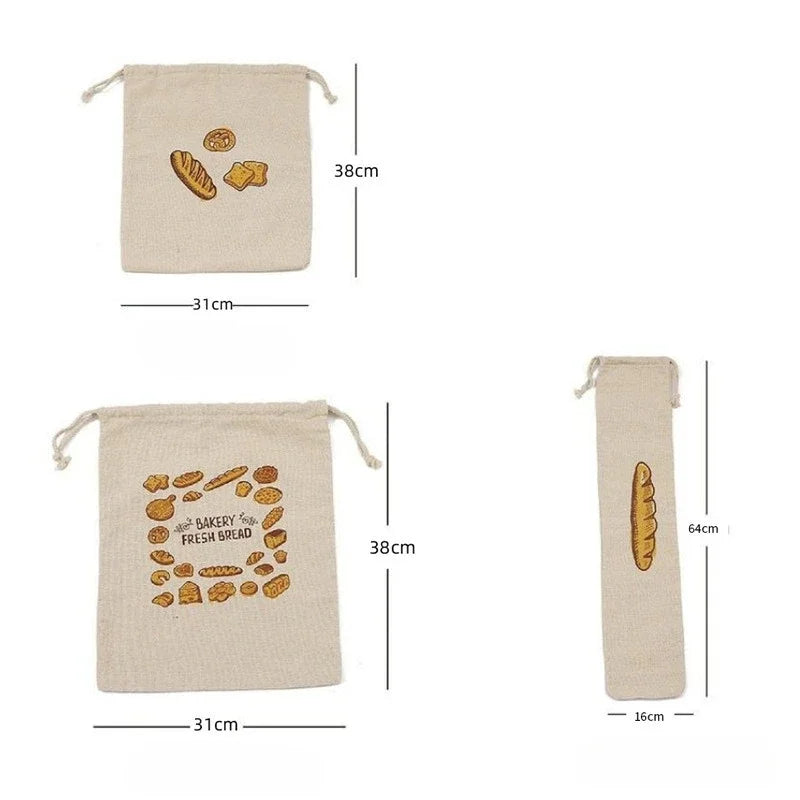 Linen Bread Bags Reusable Homemade Drawstring Loaf Bag