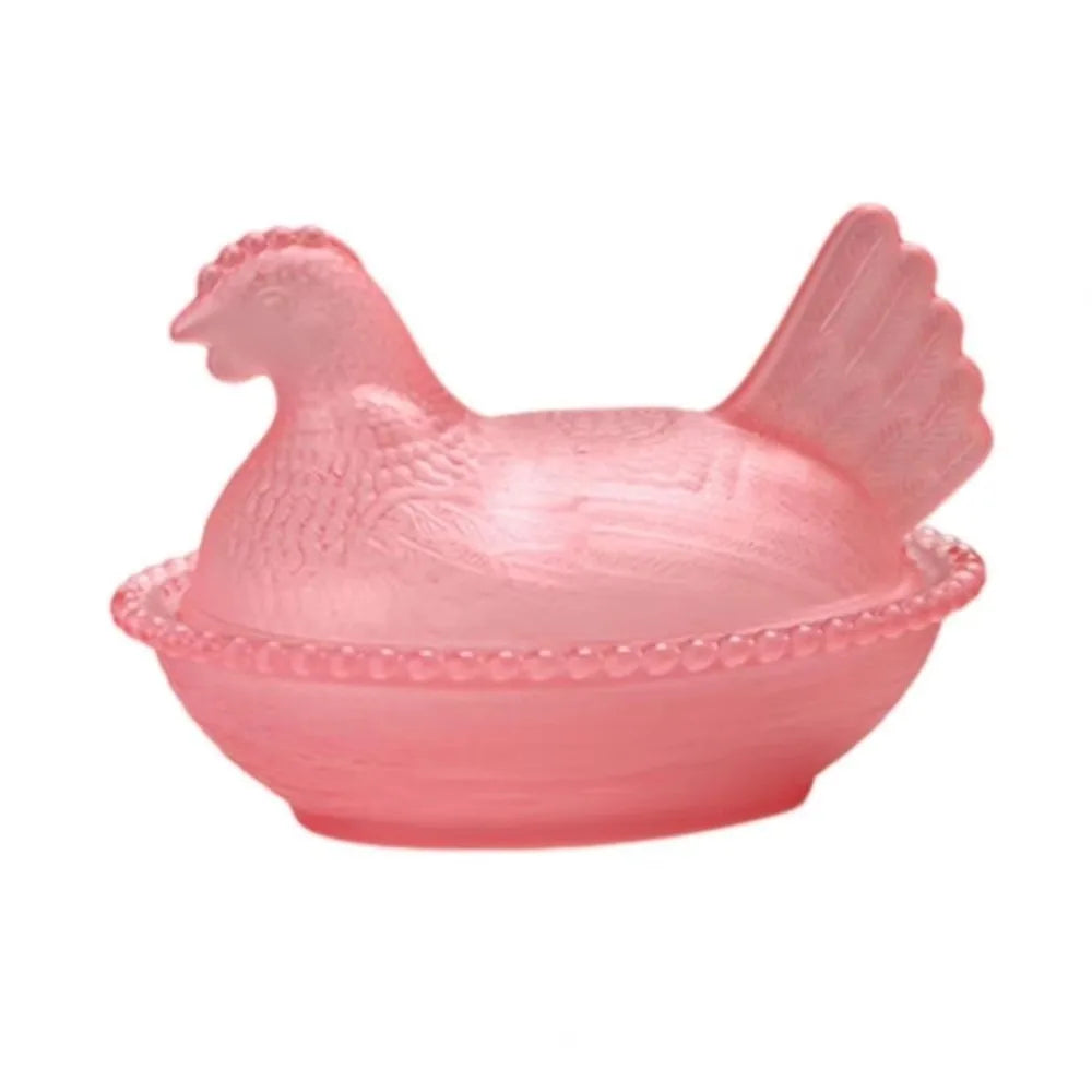 Glass Chicken Shaped Dish Lid Hen On Nest
