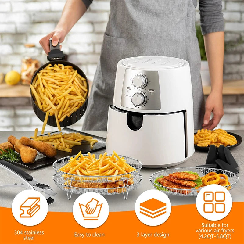 3-Layers Air Fryer Rack Stackable Grilling 304 Stainless