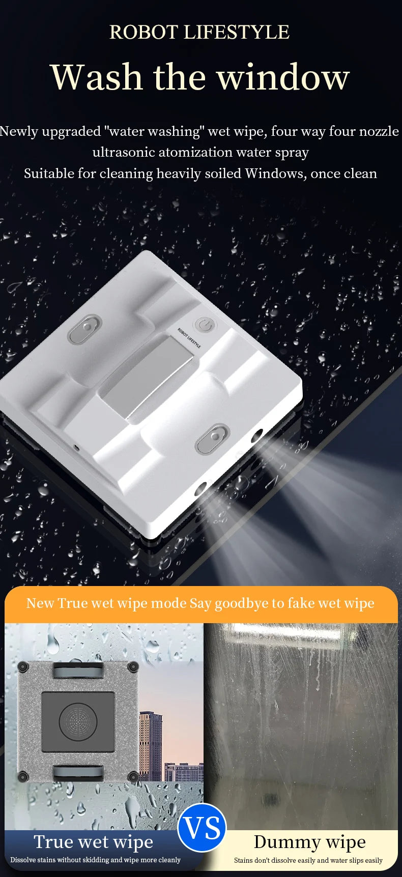 Robotic Window Cleaner Wet Cleaning 5600pa Strong Suction