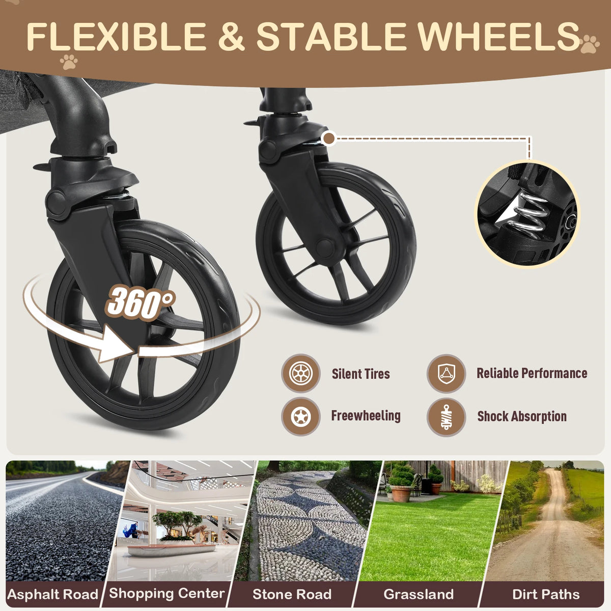Pet Stroller Wheels Foldable Pet Travel Carrier Small/Medium