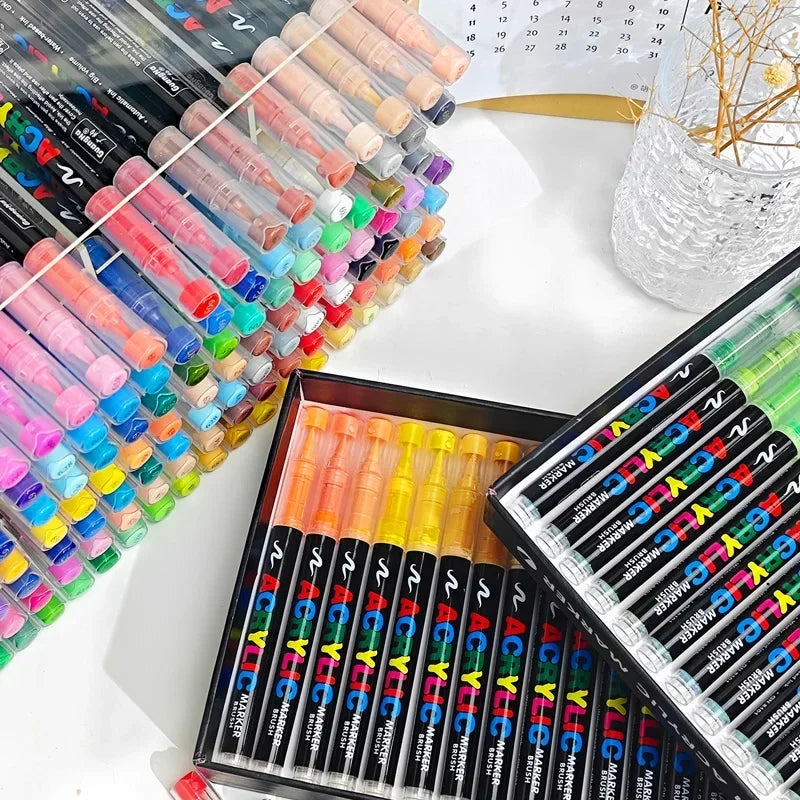 12-120 Colors Acrylic Paint Pens Markers Brush Tip