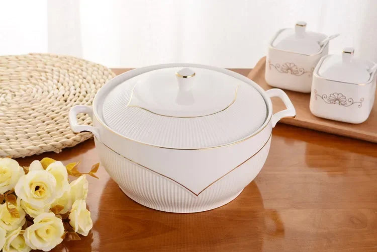 Ceramic Soup Pot White Round Nordic Phnom Penh