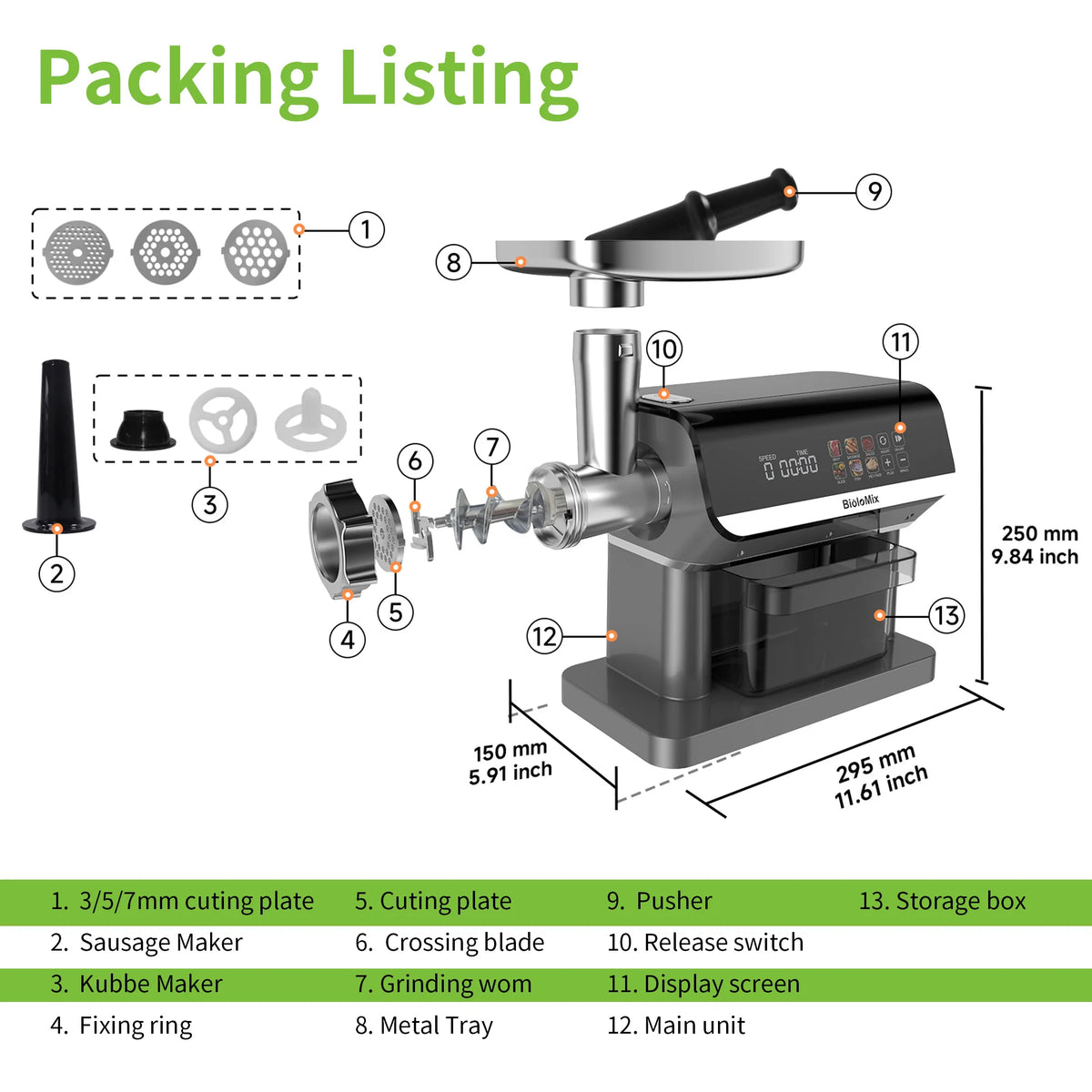 Biolomix 1600w Meat Grinder Touch Screen Presets Auto-Reverse