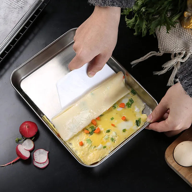 1pc Stainless Steel Vermicelli Dish Thickened Rectangular Flat