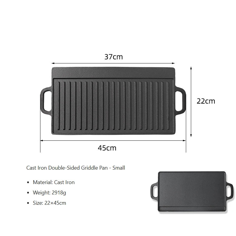 Cast Iron Reversible Grill Griddle Double Sided Grill