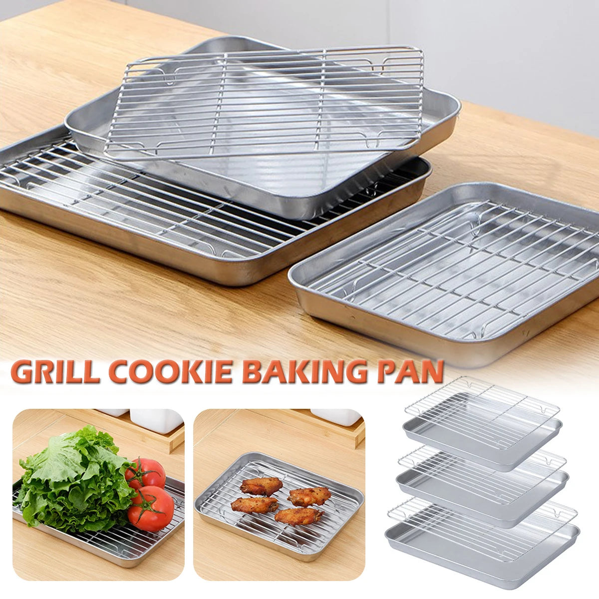Stainless Steel Baking Tray Wire Rack Non-Stick Grill