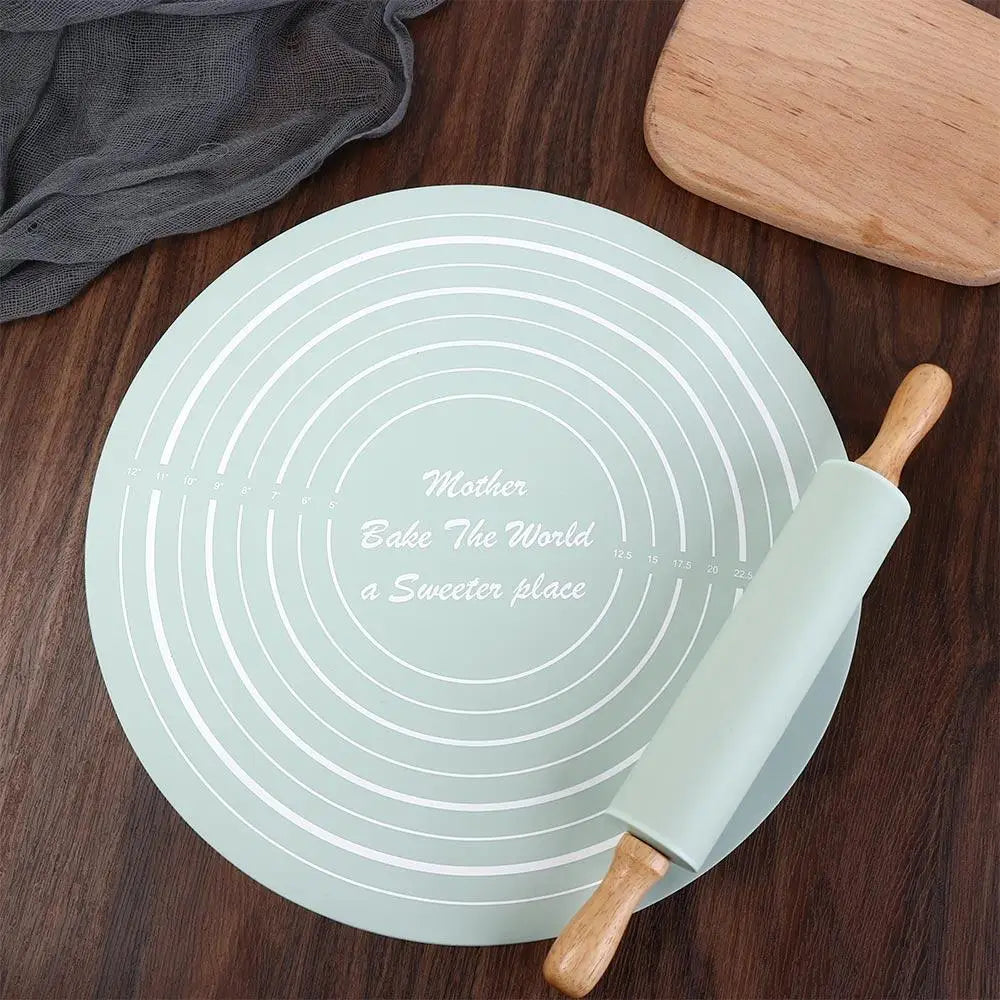 Reusable Thickened Rolling Pin Pastry Mat Round Silicone