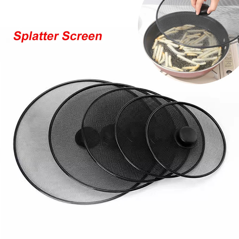 Black Splatter Screen Anti Grease Frying Pan Oil
