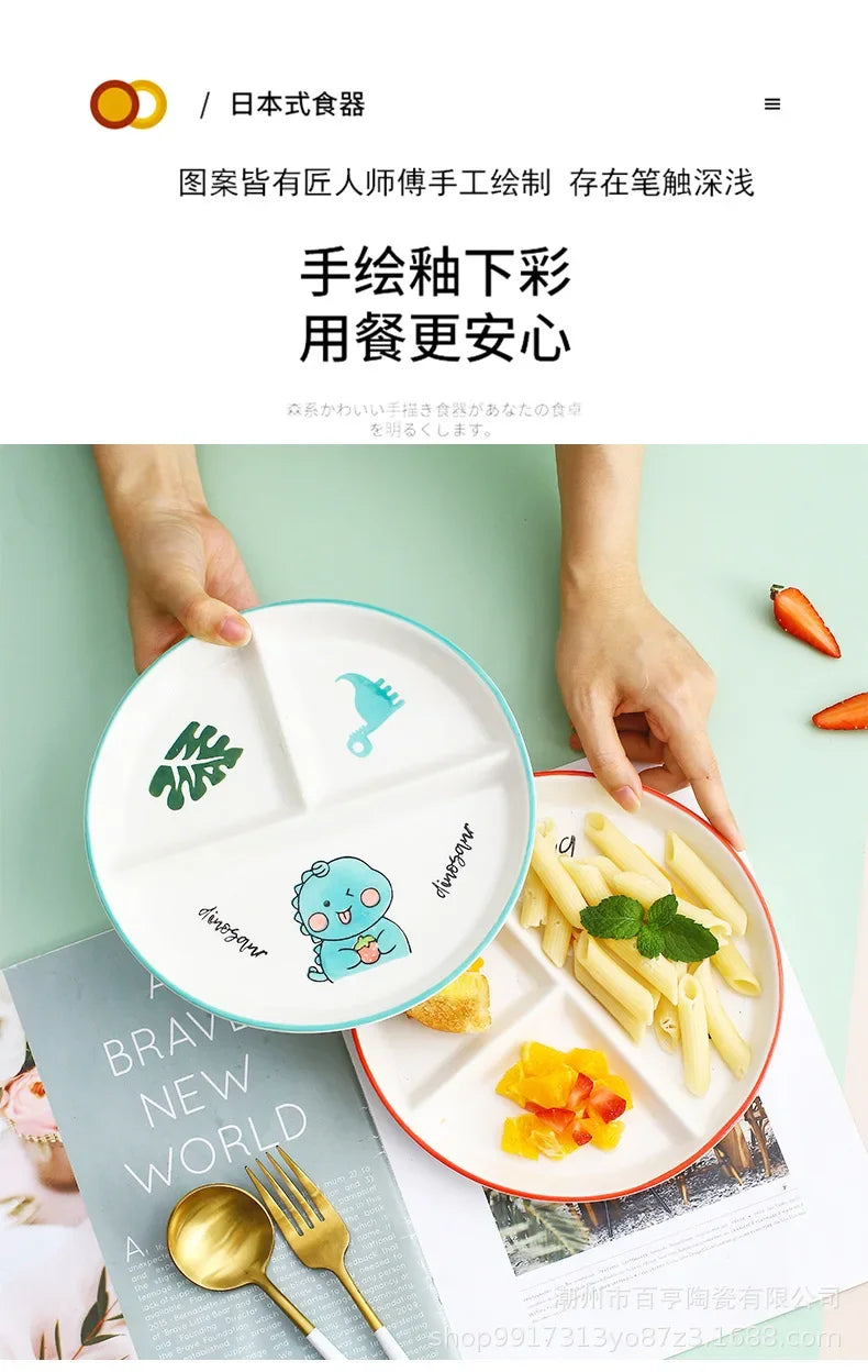 Divider Plate Ceramic Dish Serving Platter Children Tableware