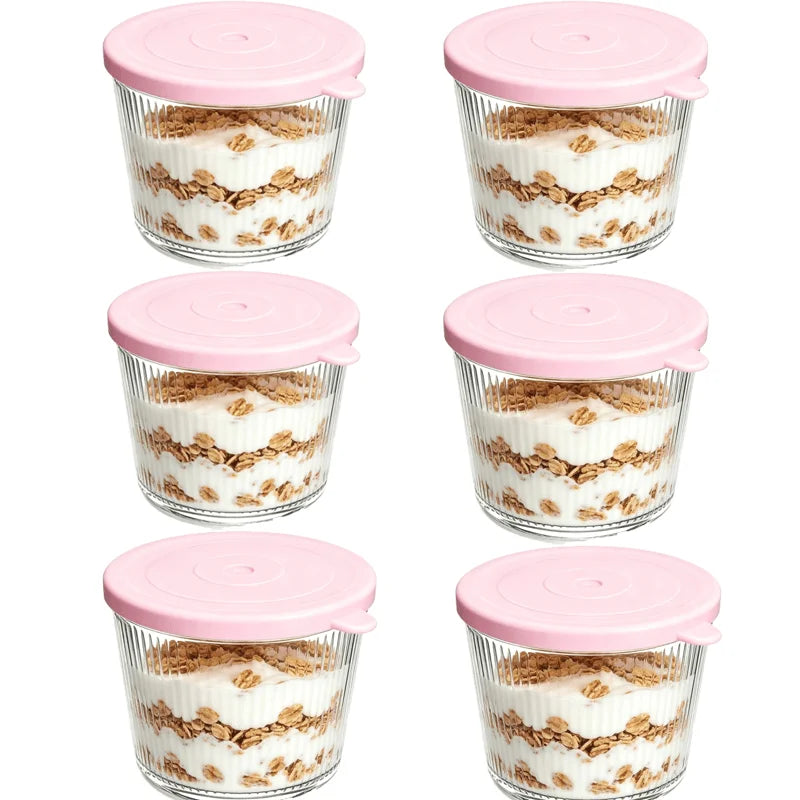 4/6pcs Small Glass Bowl Lid Clear Stripe Glass
