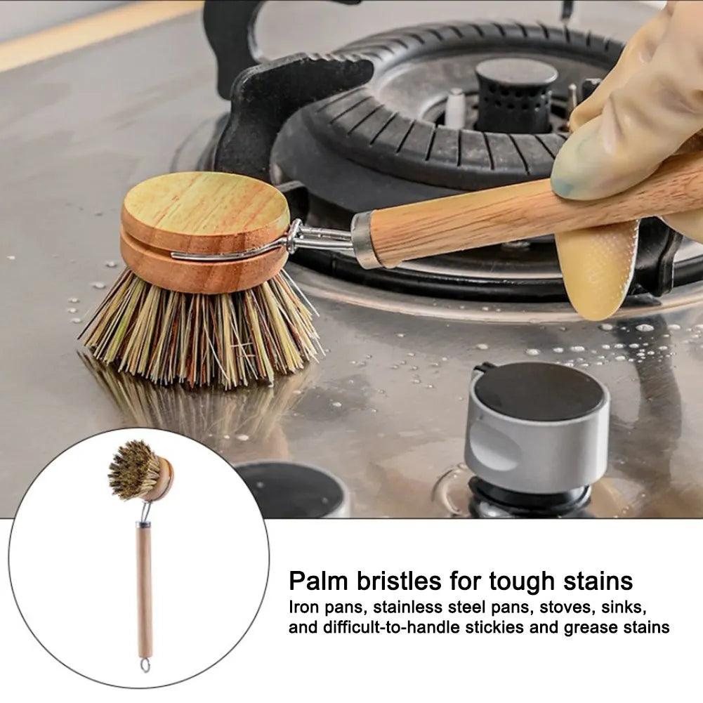 Bamboo Dish Scrub Brush Wooden Cleaning Scrubbers Cleaning