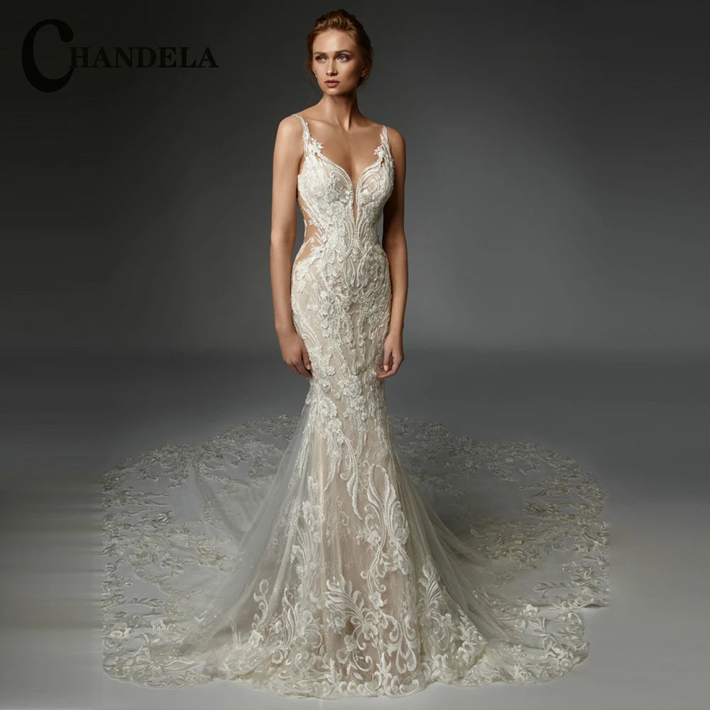 Chandela Trendy A-Line Wedding Dress Bridal Sleeveless Tulle