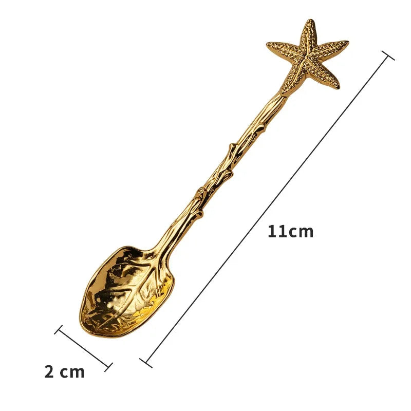 Retro Metal Coffee Spoon Dragonfly Branches Leaves Shape