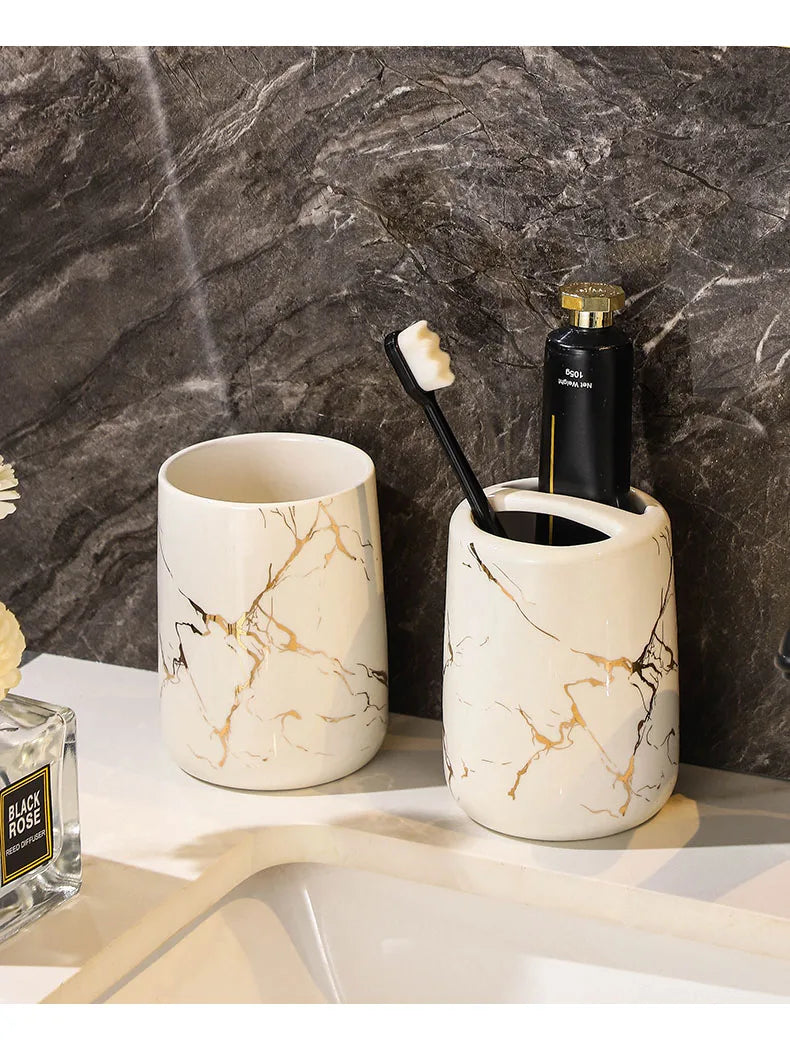 Creative Marble Texture Ceramic Toothbrush Cup Bathroom Soap