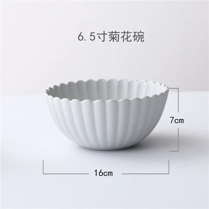 Japanese Style Chrysanthemum Ceramic Dinner Plate Rice Salad