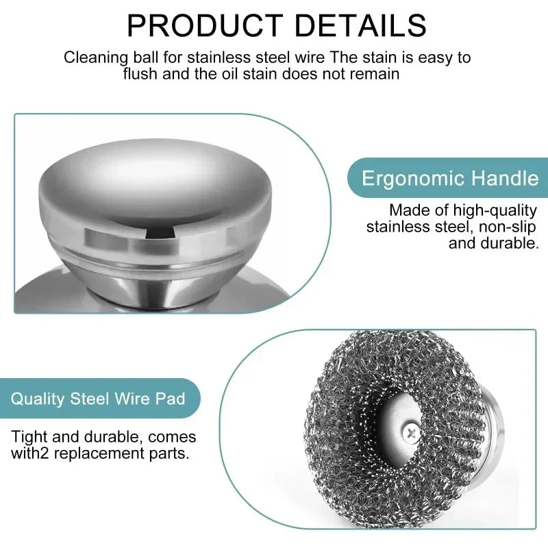 Stainless Steel Pot Brush Handle Robust Metal Ball