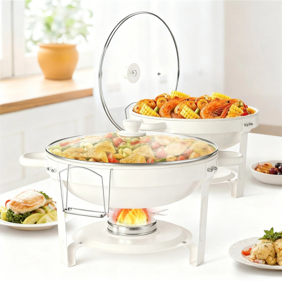 White Chafing Dishes Buffet Glass Lid 5qt 1-2-4pack