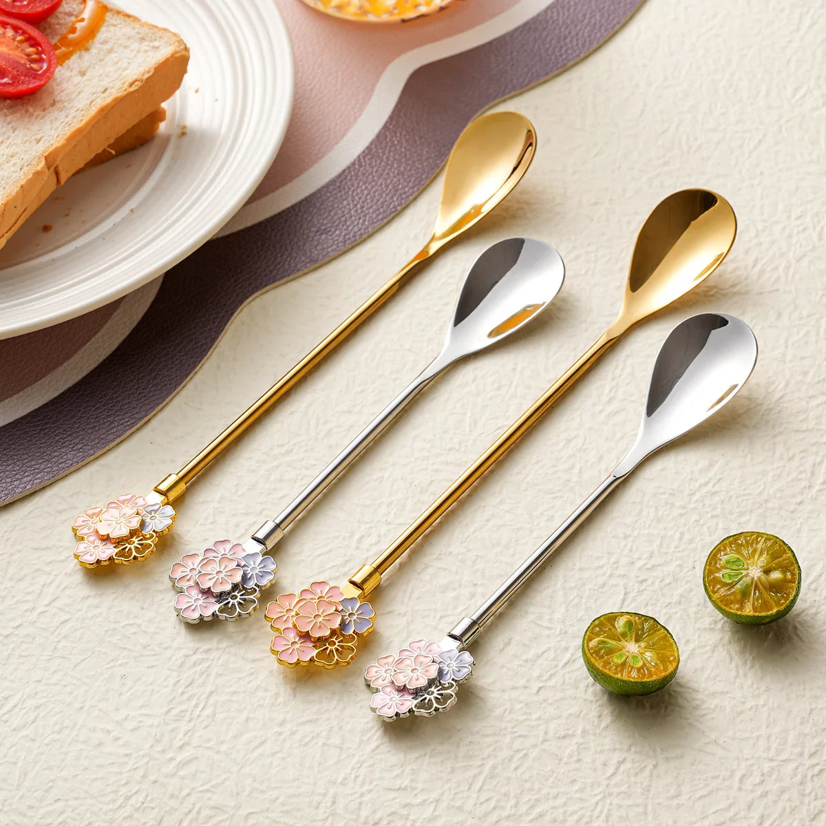 5-Pack 304 Stainless Steel Spoons Japanese Cherry Blossom