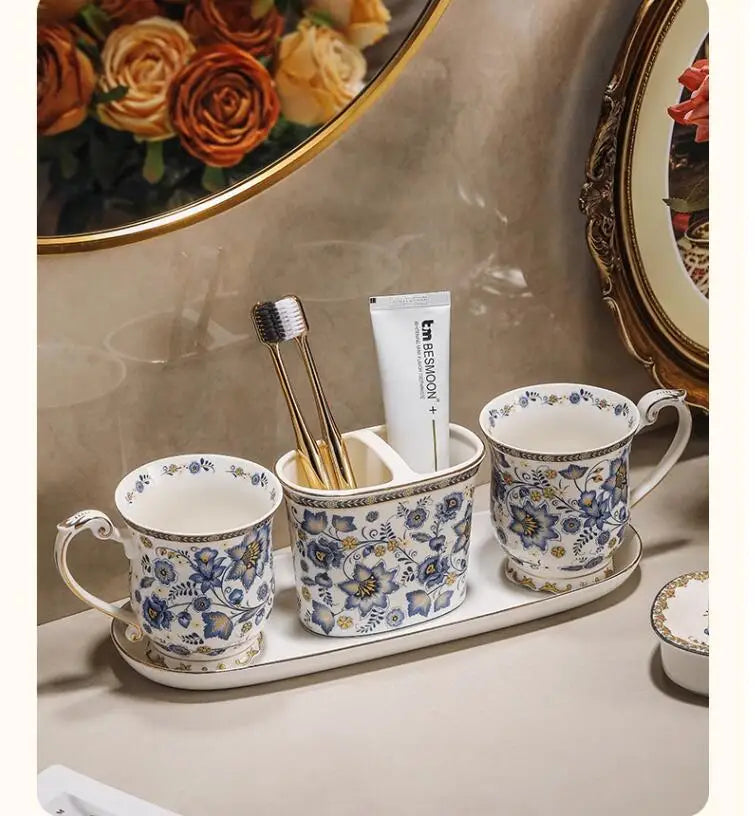 French Vintage Floral Ceramic Bathroom Toilet Foam Lotion