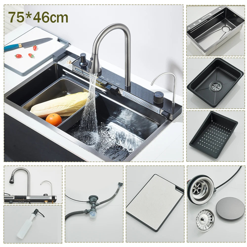 304 Stainless Steel Waterfall Sink Digital Display Large