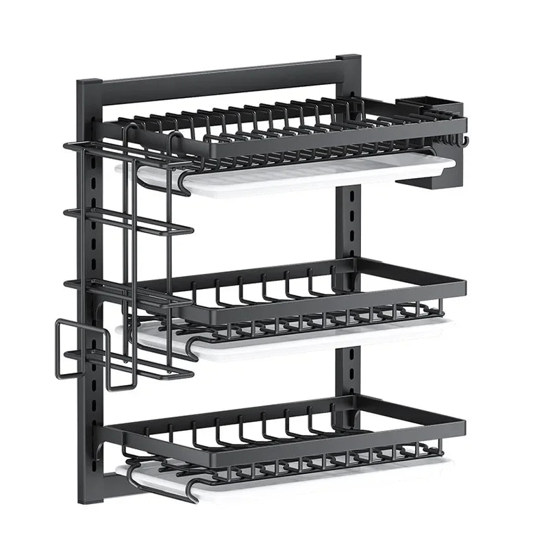 Wall-Mounted Dish Rack Organizer Drainboard Cutlery Storage