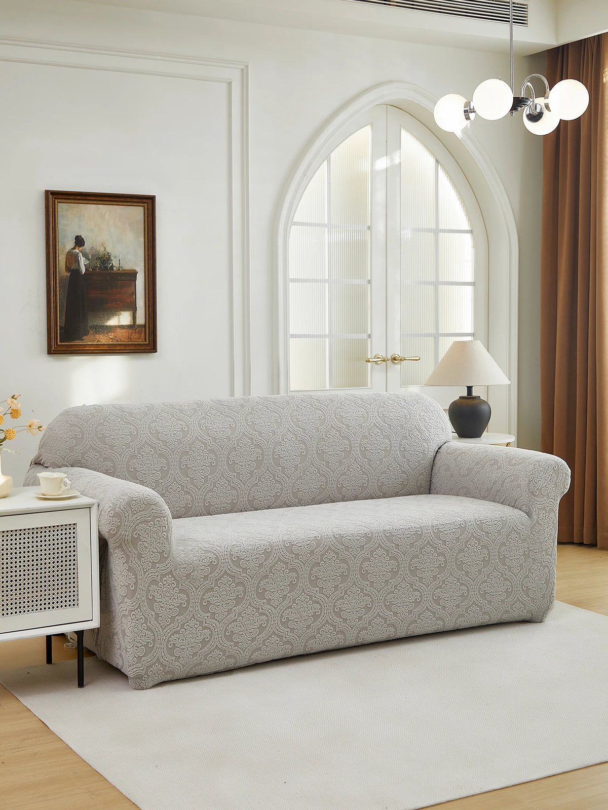 Polar Fleece Jacquard Sofa Cover Royal Floral Pattern