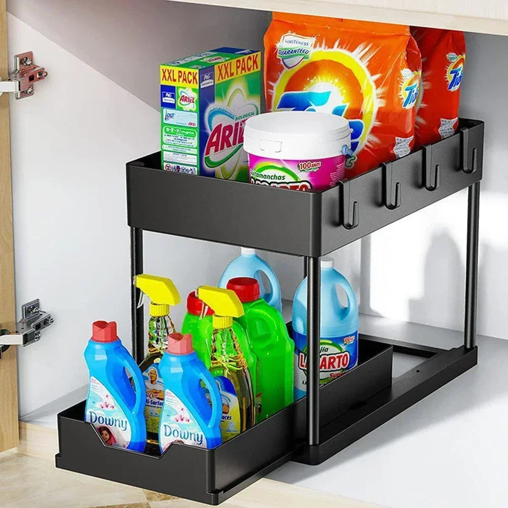2-Tier Under Sink Organizers Storage Sliding L-Shape Under