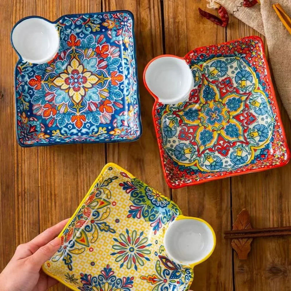 Bohemian Dumpling Plate Vinegar Dish Ceramic Plate Segmented