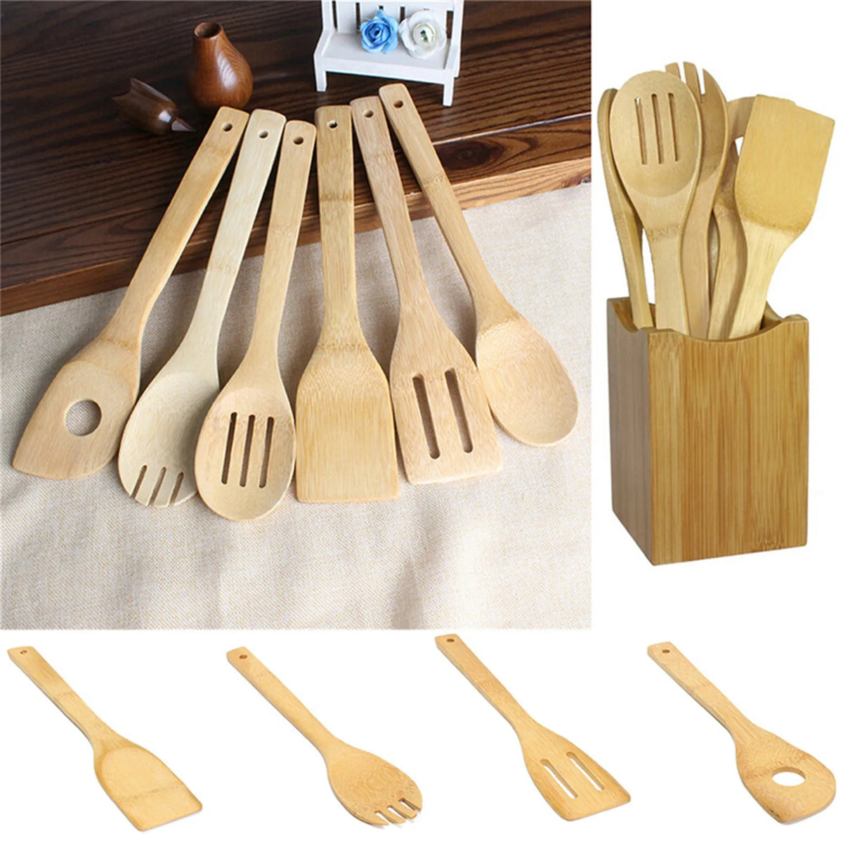 Wooden Spoons Cooking 6-Piece Nonstick Bamboo Cooking Utensils