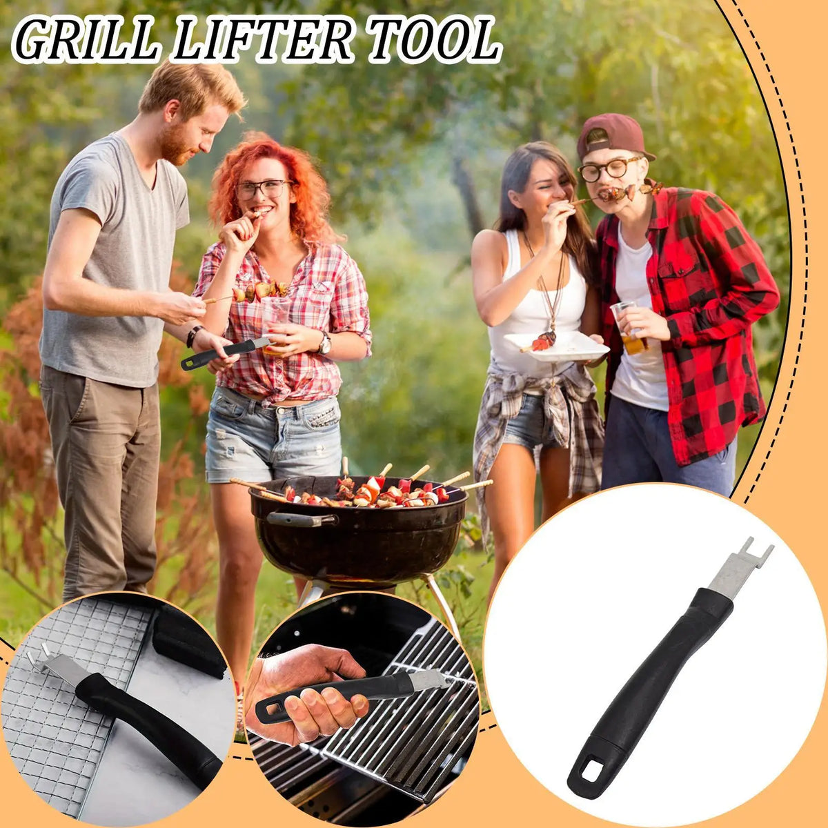 Stainless Steel Grill Grate Lifter Charcoal Grills Bbq